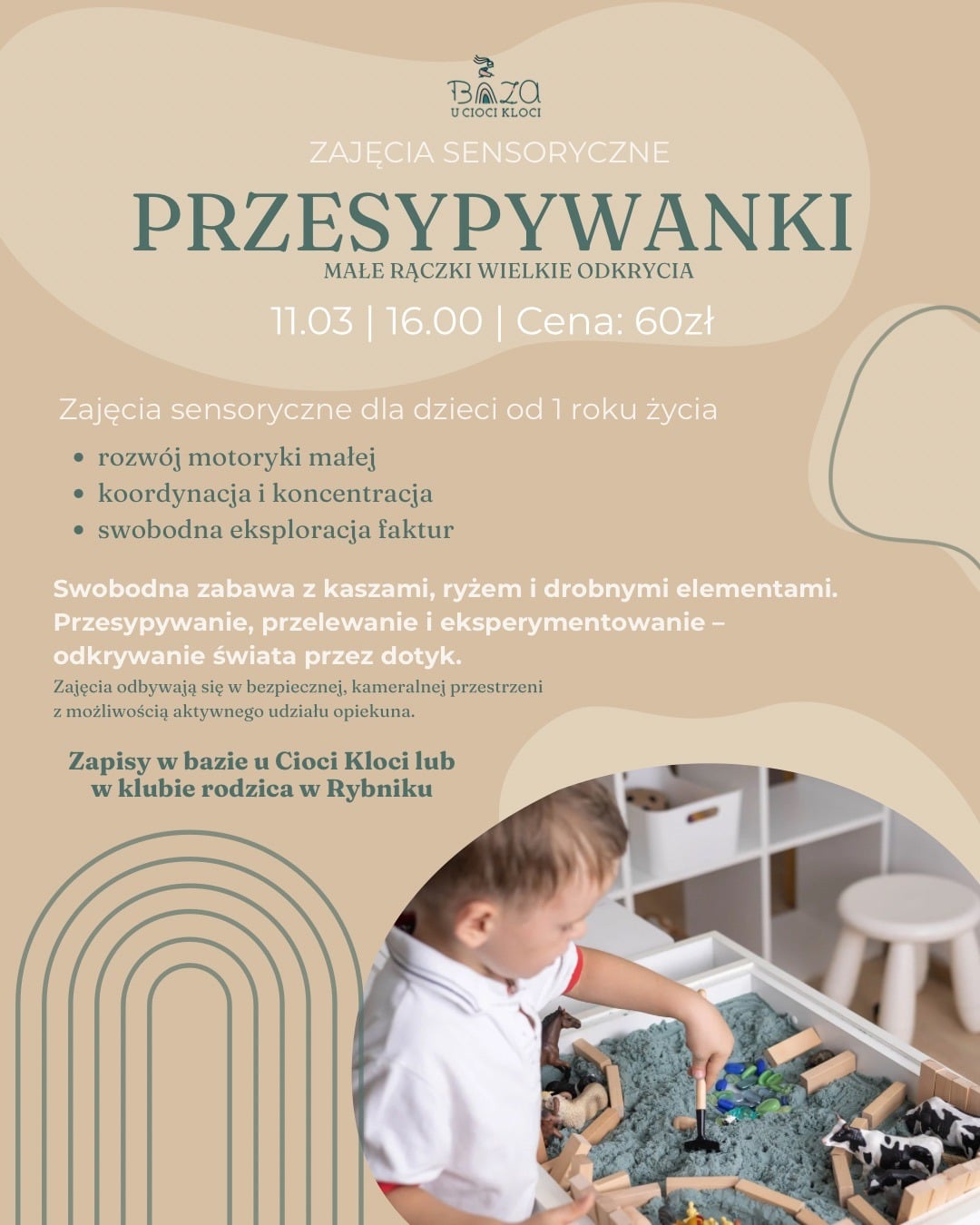 Przesypywanki sensory activities poster for Baza u Cioci Kloci
